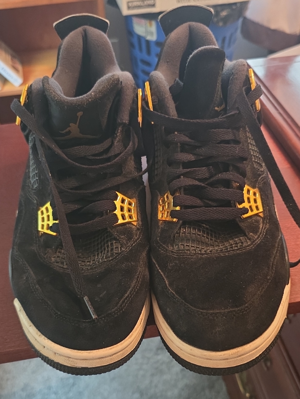 Jordan Black Suede Sneakers with Gold Hardware